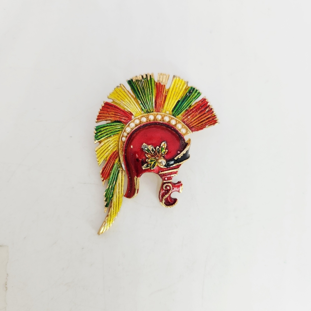 VTG Signed ART Arthur Pepper Brooch Roman Gladiator Helmet Enamel Sparta Figural